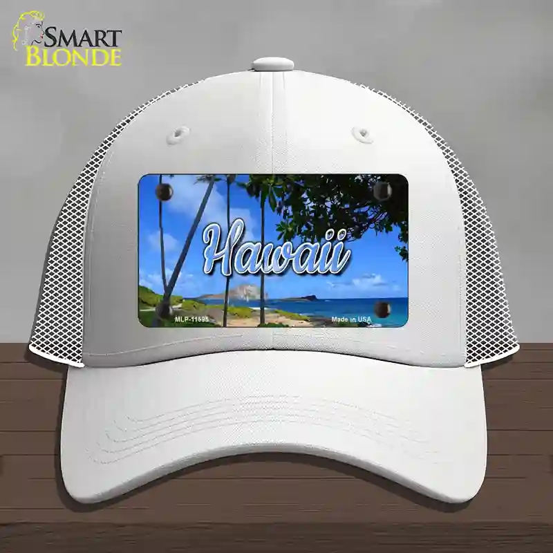 HAT19-MLP-11595 Hawaii Palm Trees State Novelty License Plate Hat, Mesh - White