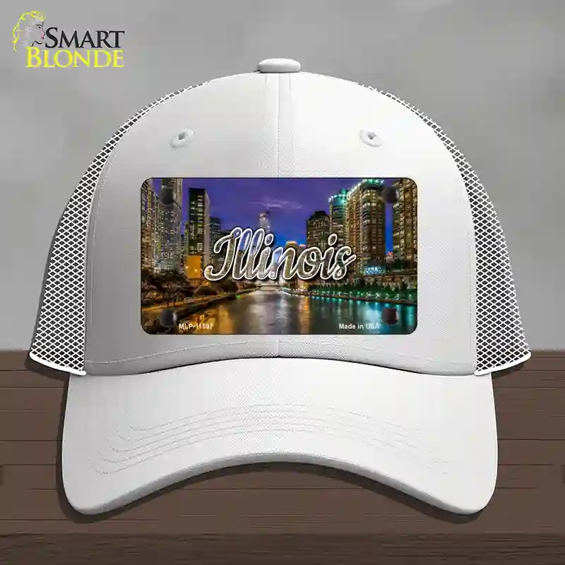 HAT19-MLP-11597 Illinois River City Lights State Novelty License Plate Hat, Mesh - White