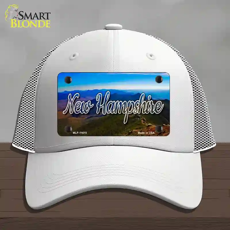 HAT19-MLP-11615   Hampshire Mountain Range State Novelty License Plate Hat, Mesh - White