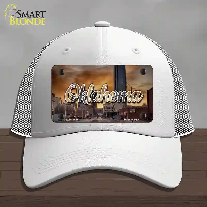 HAT19-MLP-11624 Oklahoma Sunset Skyline State Novelty License Plate Hat, Mesh - White