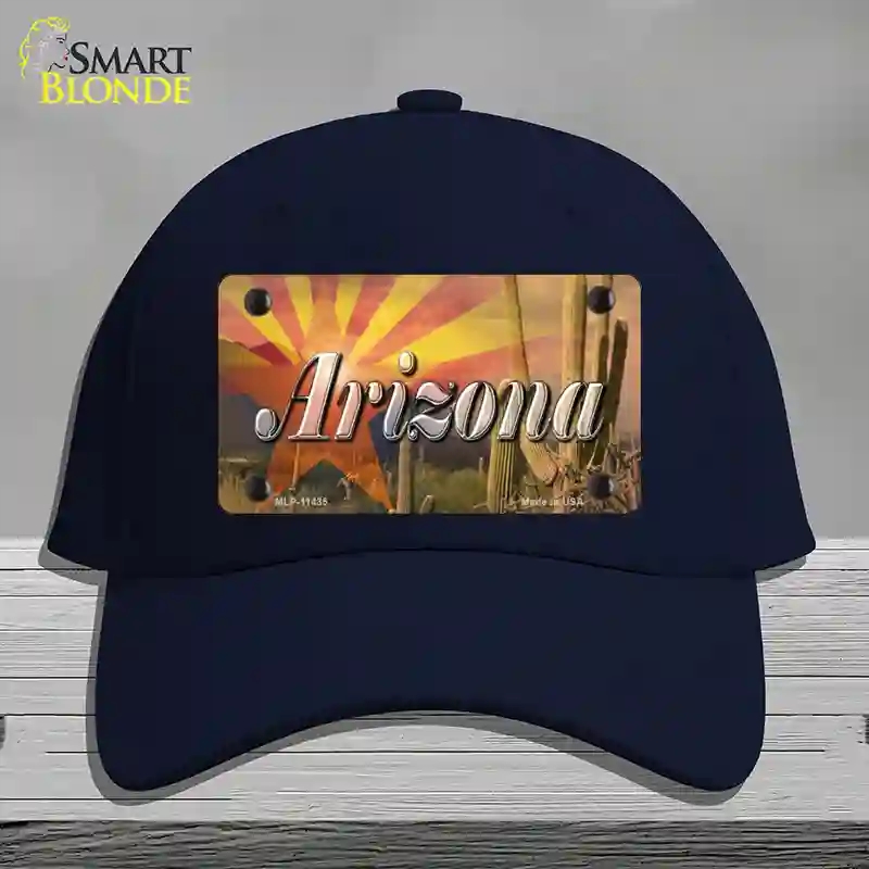 HAT20-MLP-11435 Arizona State Flag Overlay on Cactus Novelty License Plate Hat, Cotton - Navy