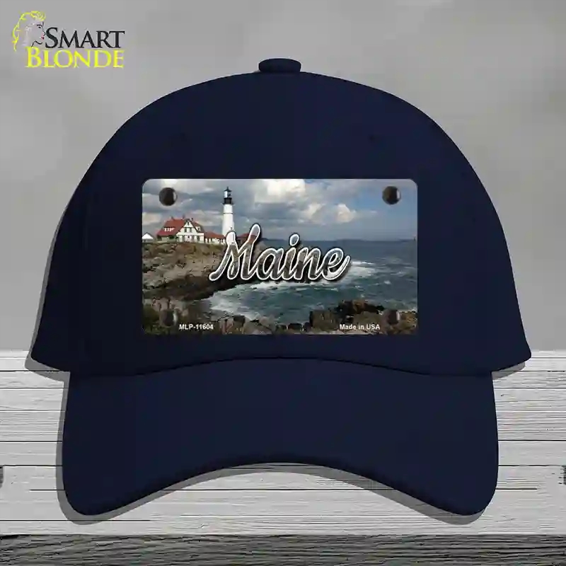 HAT20-MLP-11604 Maine Lighthouse Beach State Novelty License Plate Hat, Cotton - Navy