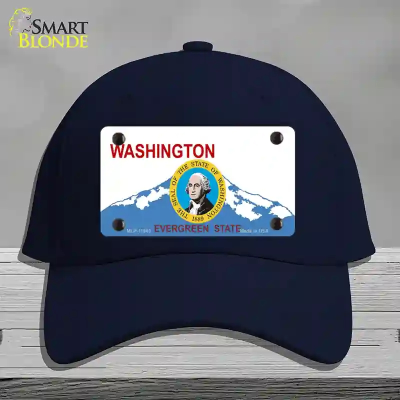 HAT20-MLP-11683 Washington Seal & State Novelty License Plate Hat, Cotton - Navy