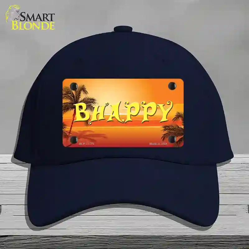 HAT20-MLP-11775 Be Happy Beach Scene Novelty License Plate Hat, Cotton - Navy