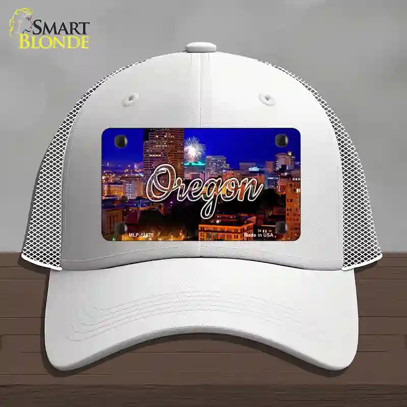 HAT19-MLP-11625 Oregon Firework City Lights State Novelty License Plate Hat, Mesh - White