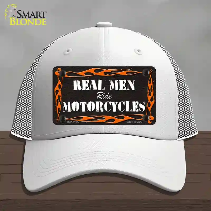 HAT19-MLP-11647 Real Men Ride Motorcycles Novelty License Plate Hat, Mesh - White