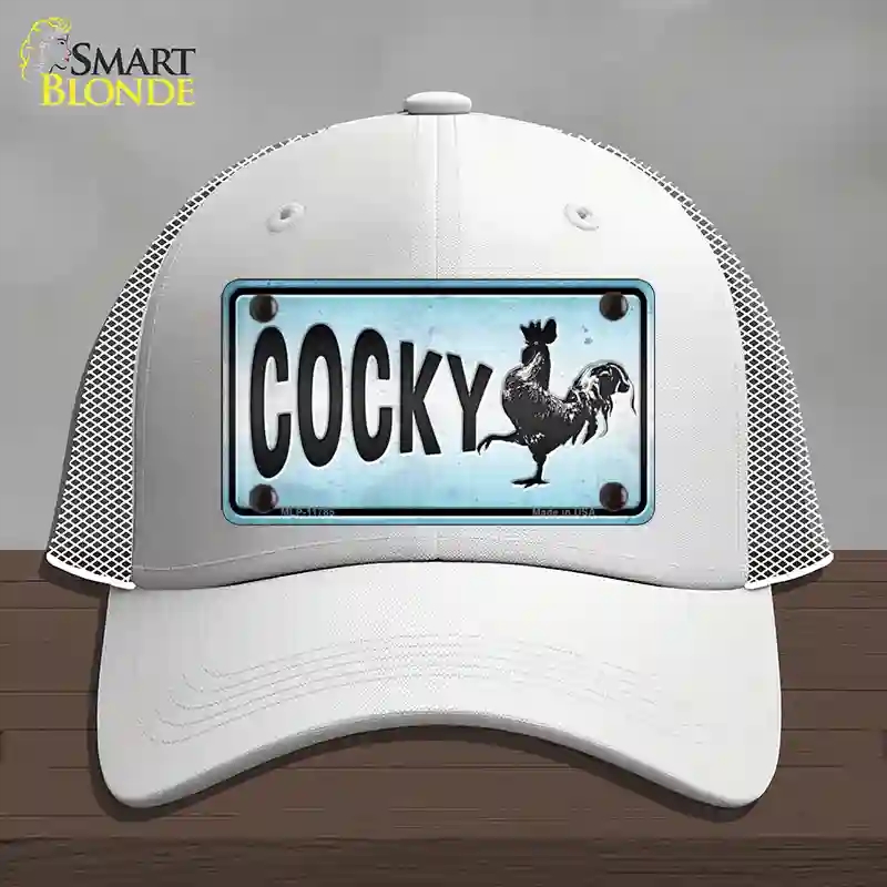 HAT19-MLP-11785 Cocky Chicken Novelty License Plate Hat, Mesh - White