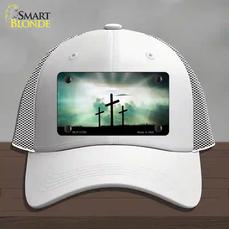 HAT19-MLP-11794 Crosses in the Sun Blue Novelty License Plate Hat, Mesh - White