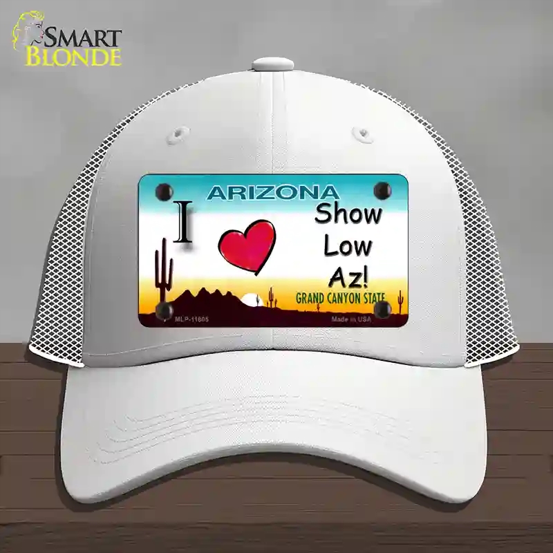 HAT19-MLP-11805 I Love Show Low AZ Novelty License Plate Hat, Mesh - White