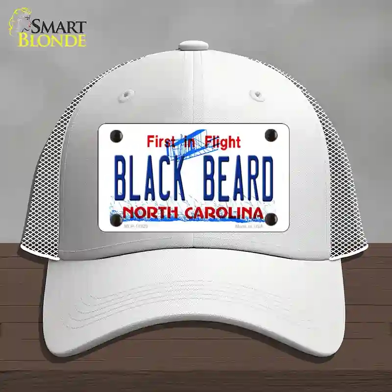 HAT19-MLP-11829 Black Beard North Carolina Novelty License Plate Hat, Mesh - White