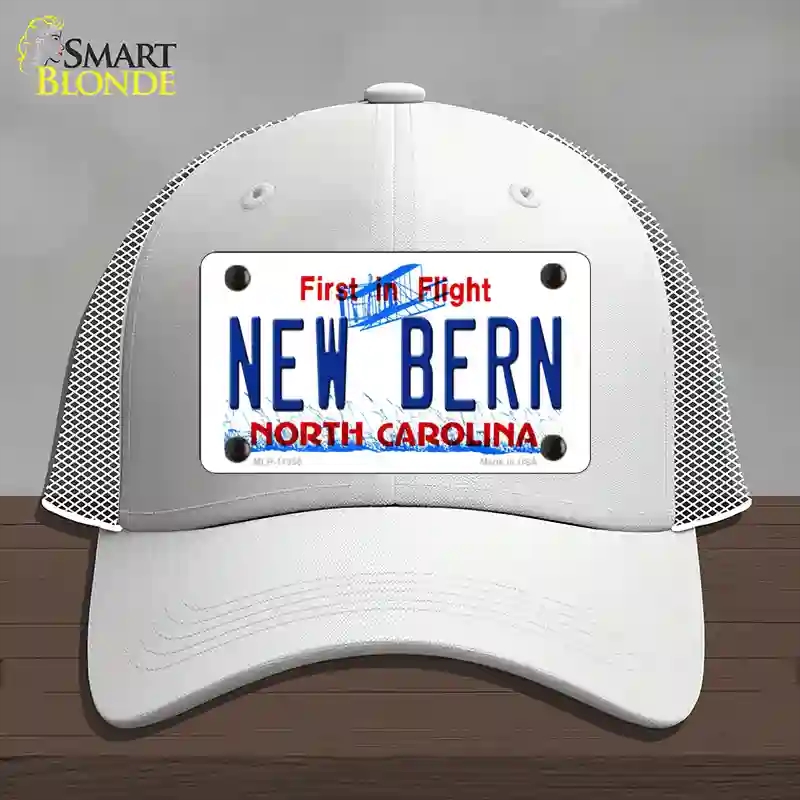 HAT19-MLP-11850   Bern North Carolina Novelty License Plate Hat, Mesh - White