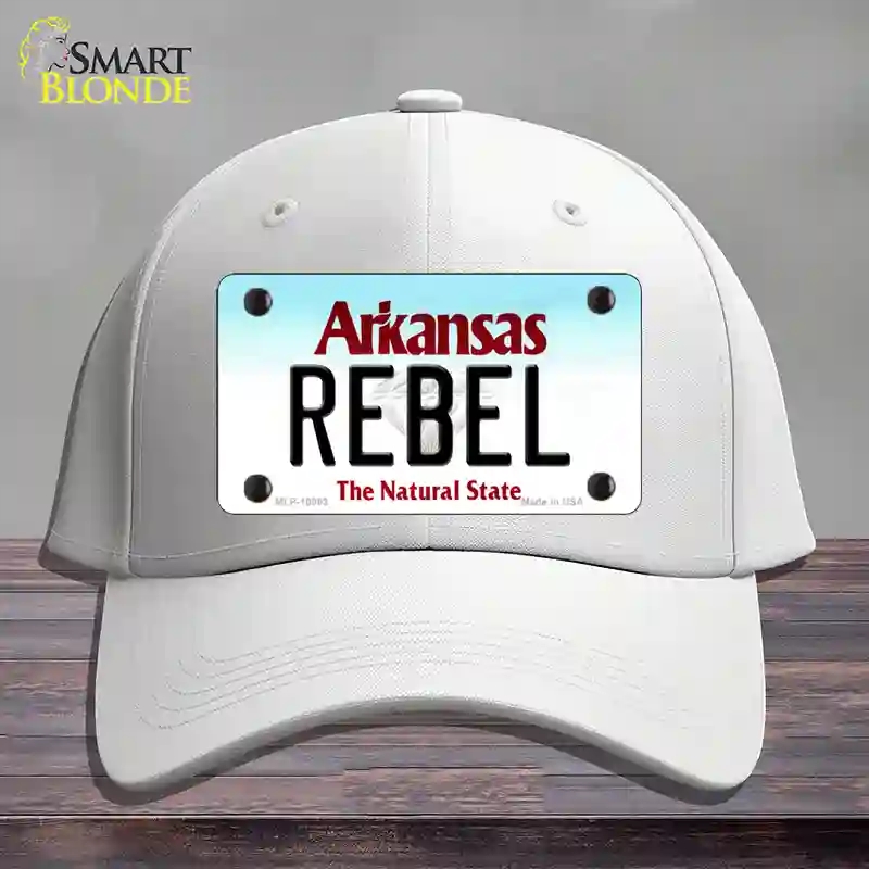 HAT21-MLP-10063 Rebel Arkansas Novelty License Plate Hat, Cotton - White