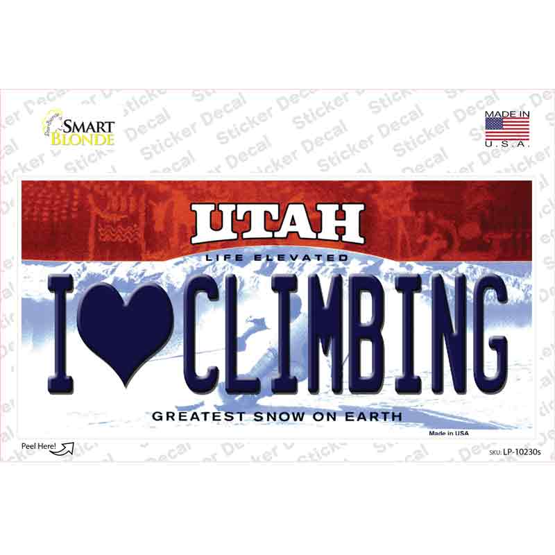 LP-10230s-M I Love Climbing Utah Novelty Sticker Decal, Medium