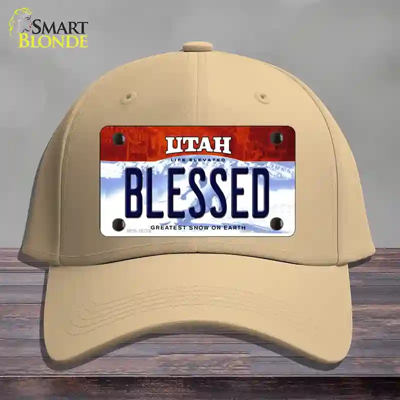 HAT22-MLP-10219 Blessed Utah Novelty License Plate Hat, Cotton - Khaki