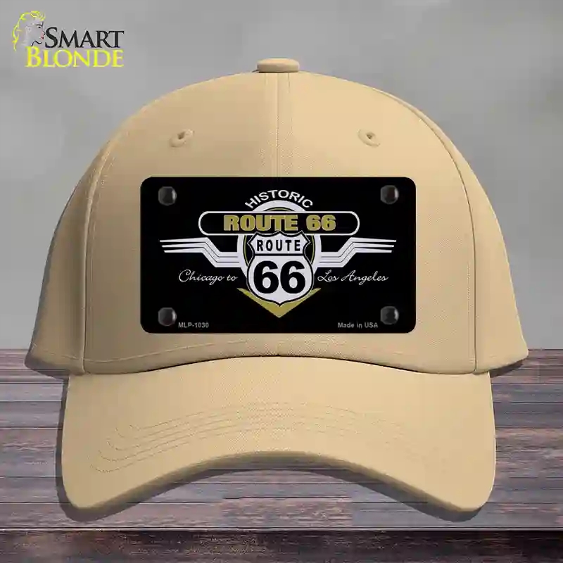 HAT22-MLP-1030 Route 66 Shield Wings Novelty License Plate Hat, Cotton - Khaki