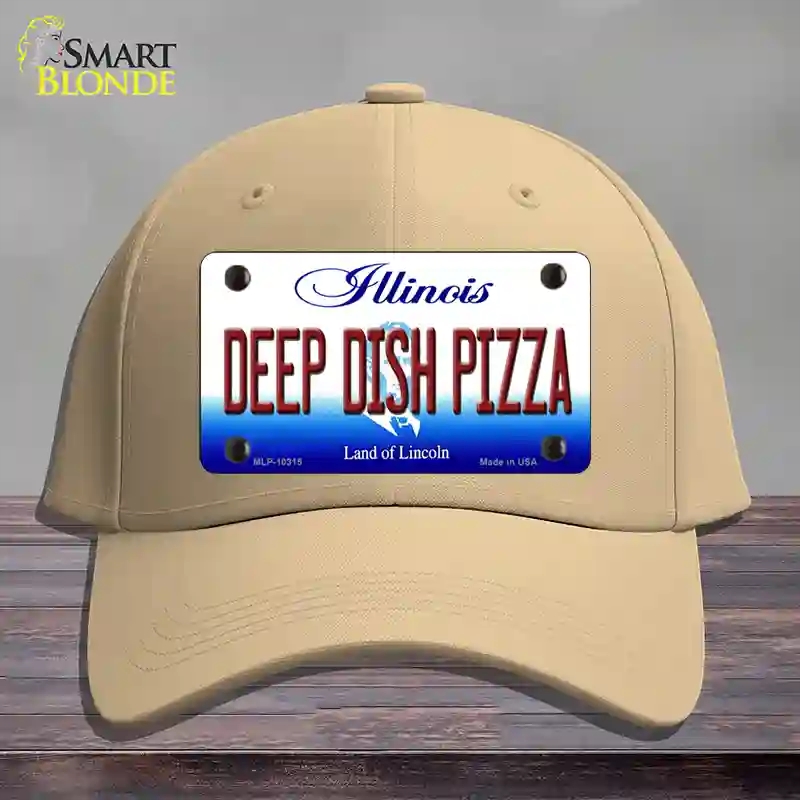 HAT22-MLP-10315 Deep Dish Pizza Illinois Novelty License Plate Hat, Cotton - Khaki