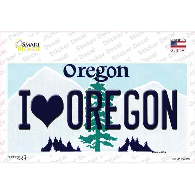 LP-10339s-M I Love Oregon Novelty Sticker Decal, Medium