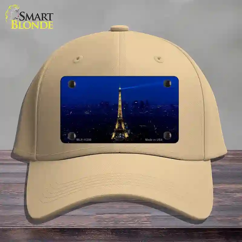 HAT22-MLP-11250 Eiffel Tower Night with City Skyline Novelty License Plate Hat, Cotton - Khaki
