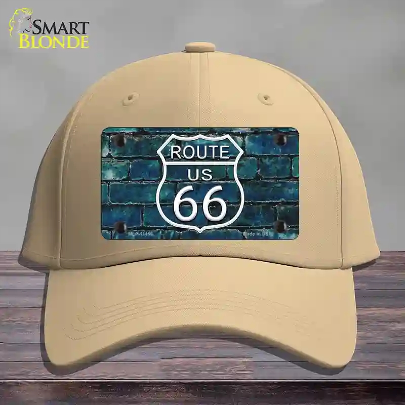 HAT22-MLP-11456 Route 66 Blue Brick Wall Novelty License Plate Hat, Cotton - Khaki
