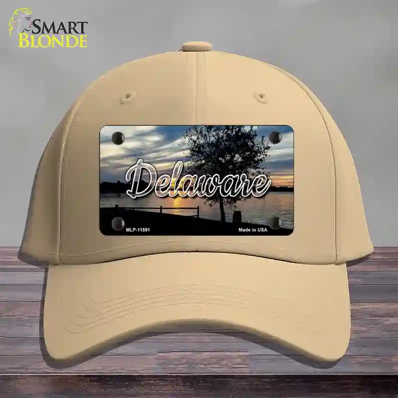 HAT22-MLP-11591 Delaware River Sunset State Novelty License Plate Hat, Cotton - Khaki