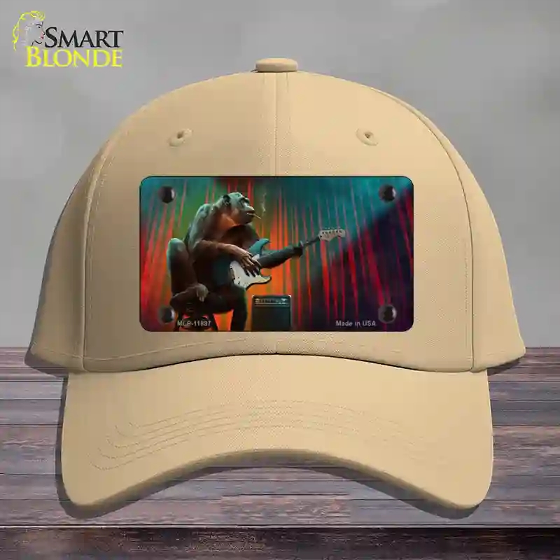 HAT22-MLP-11897 Monkey with Guitar Novelty License Plate Hat, Cotton - Khaki