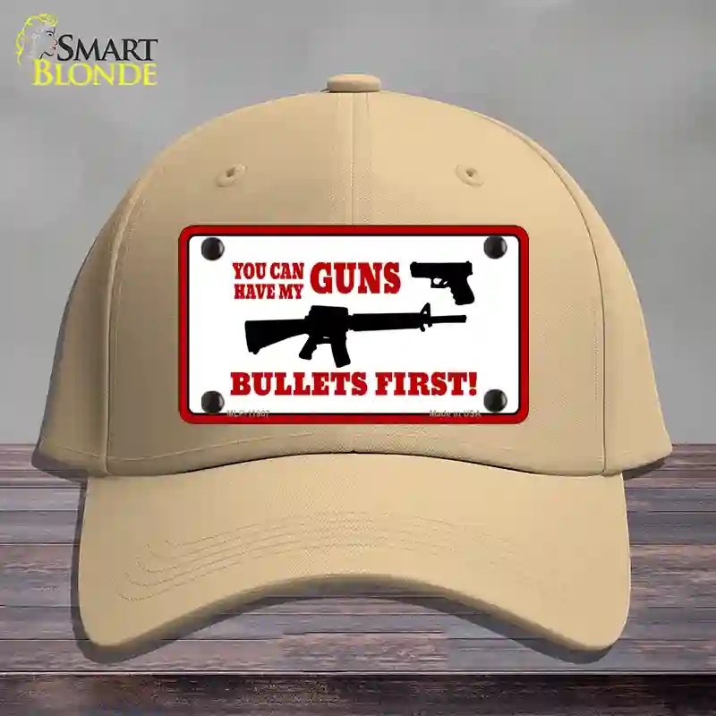 HAT22-MLP-11907 Bullets First Novelty License Plate Hat, Cotton - Khaki