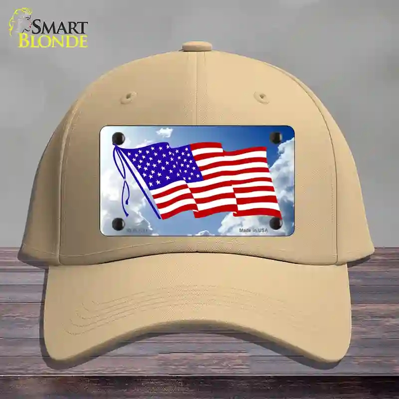 HAT22-MLP-1211 American Flag Cloud Novelty License Plate Hat, Cotton - Khaki