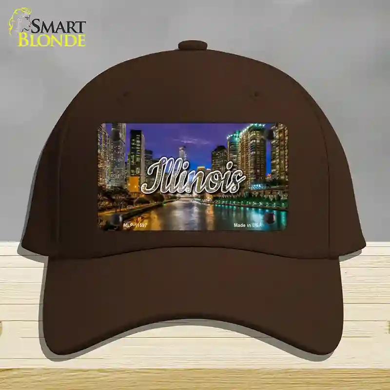 HAT24-MLP-11597 Illinois River City Lights State Novelty License Plate Hat, Cotton - Dark Brown