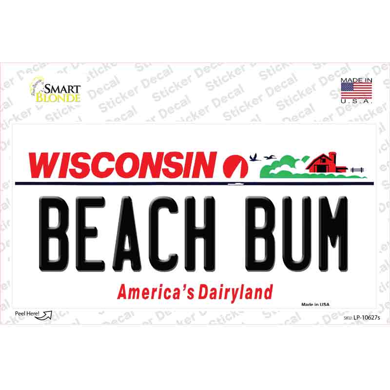 LP-10627s-M Beach Bum Wisconsin Novelty Sticker Decal, Medium
