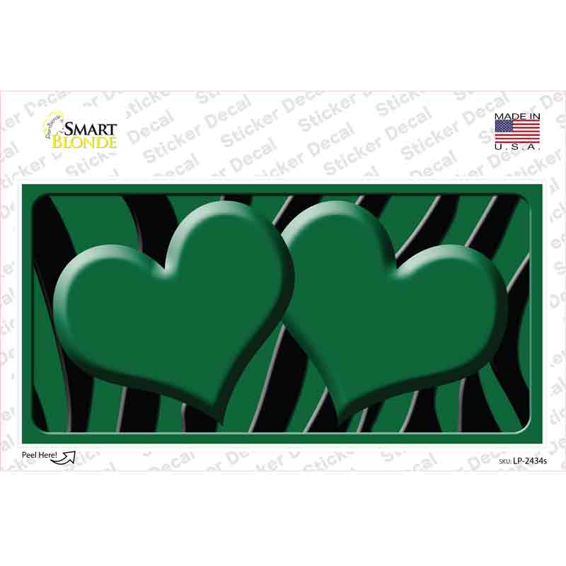 LP-2434s-M Green Black Zebra Centered Hearts Novelty Sticker Decal, Medium