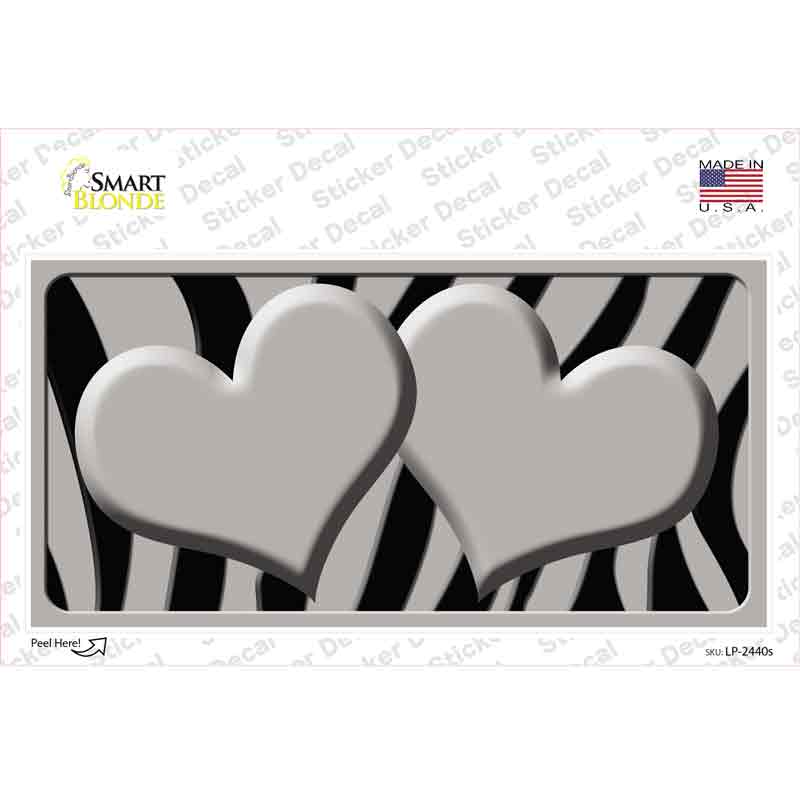 LP-2440s-M Gray Black Zebra Centered Hearts Novelty Sticker Decal, Medium