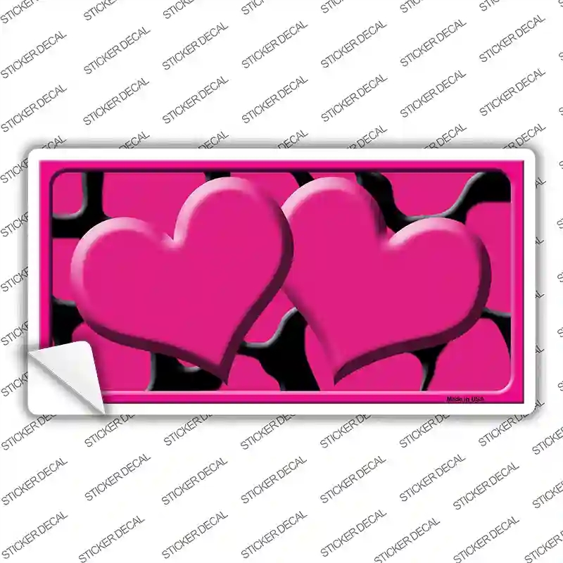LP-2444s-L Pink Black Giraffe Centered Hearts Novelty Sticker Decal, Large