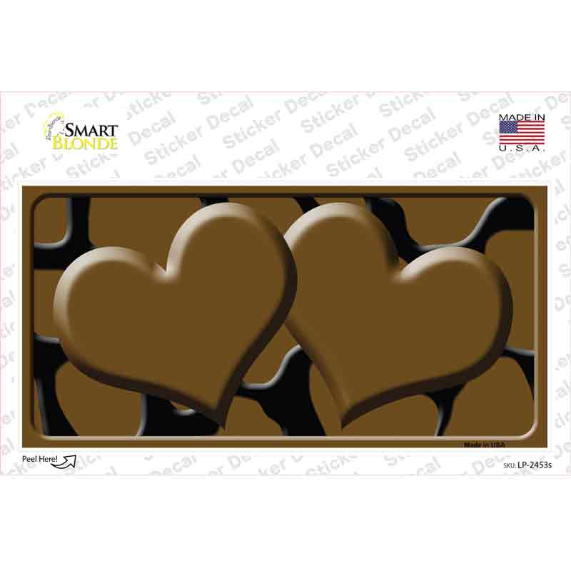 LP-2453s-M Brown Black Giraffe Centered Hearts Novelty Sticker Decal, Medium