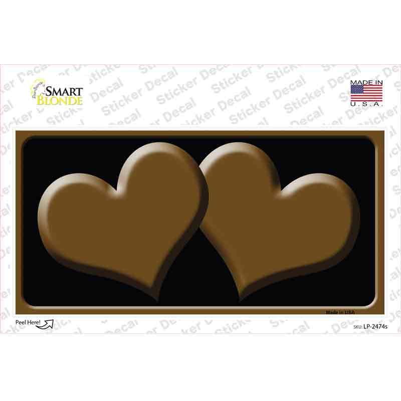 LP-2474s-M Solid Brown Centered Hearts Black Novelty Sticker Decal, Medium