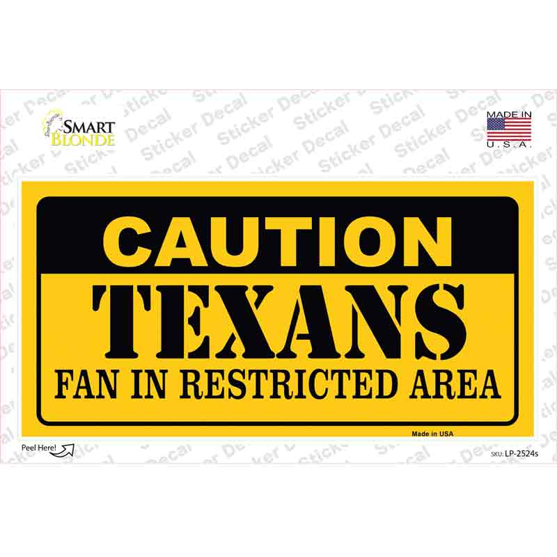 LP-2524s-M Caution Texans Novelty Sticker Decal, Medium