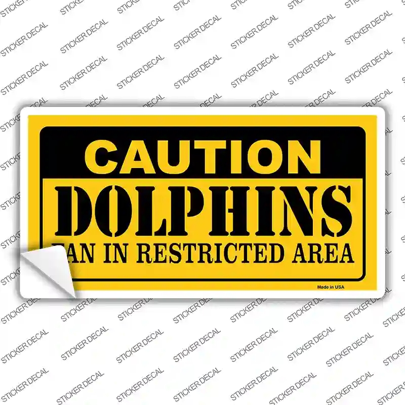 LP-2529s-L Caution Dolphins Novelty Sticker Decal, Large