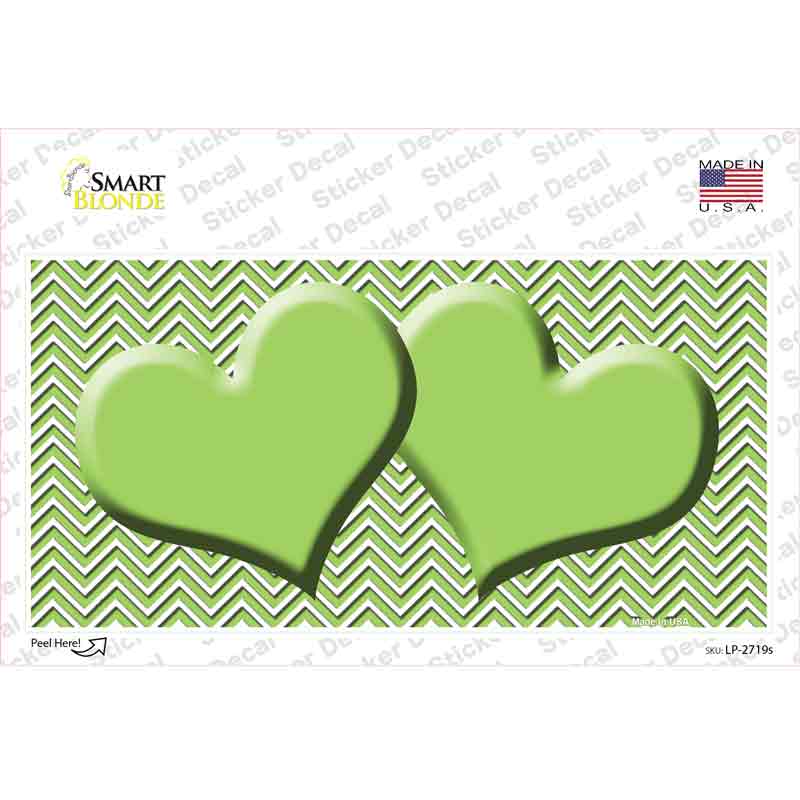 LP-2719s-M Lime Green White Chevron Center Hearts Novelty Sticker Decal, Medium