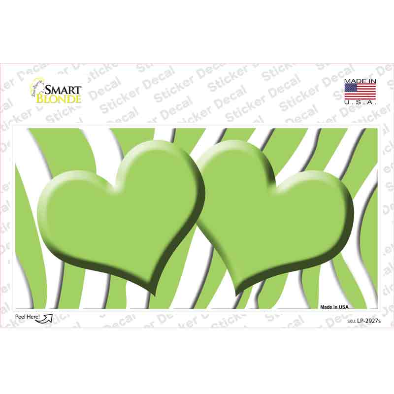 LP-2927s-M Lime Green White Zebra Centered Hearts Novelty Sticker Decal, Medium