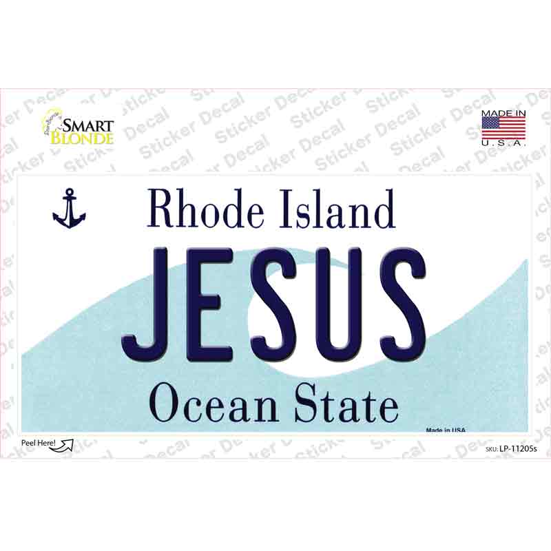 LP-11205s-M Jesus Rhode Island State Novelty Sticker Decal, Medium