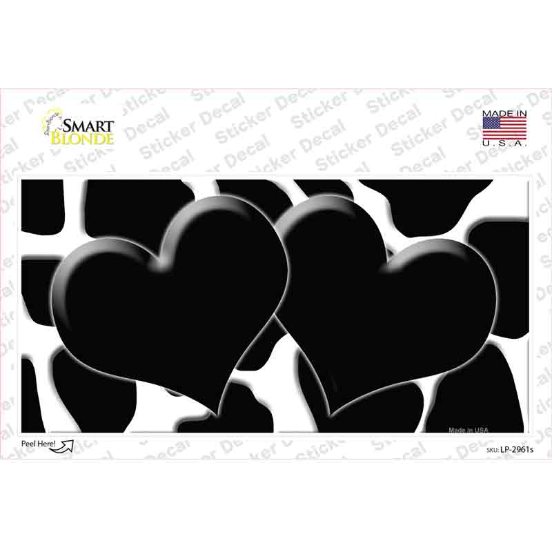LP-2961s-M Black White Giraffe Centered Hearts Novelty Sticker Decal, Medium
