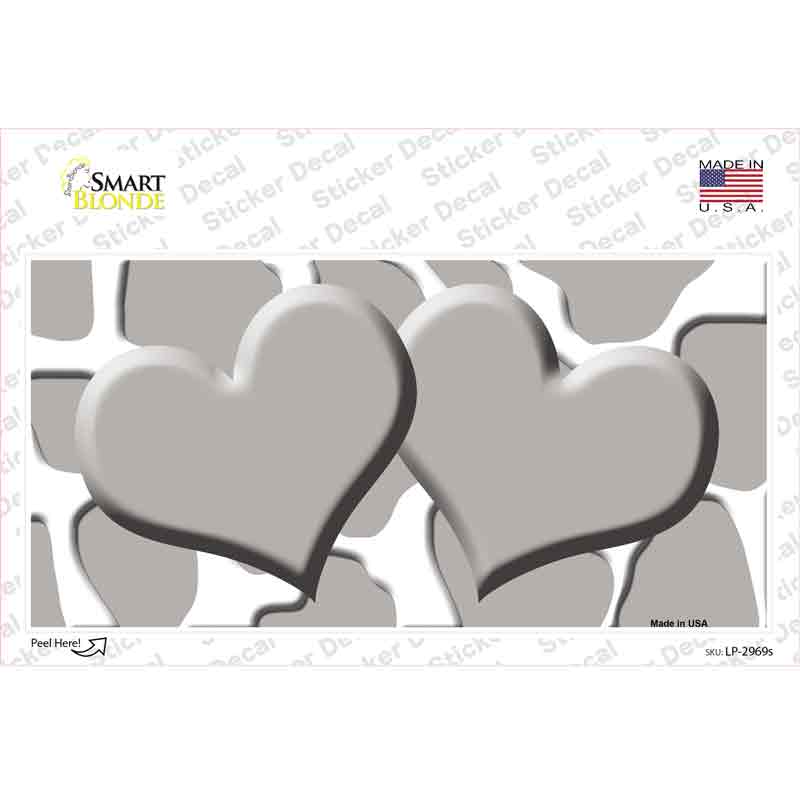 LP-2969s-M Gray White Giraffe Centered Hearts Novelty Sticker Decal, Medium