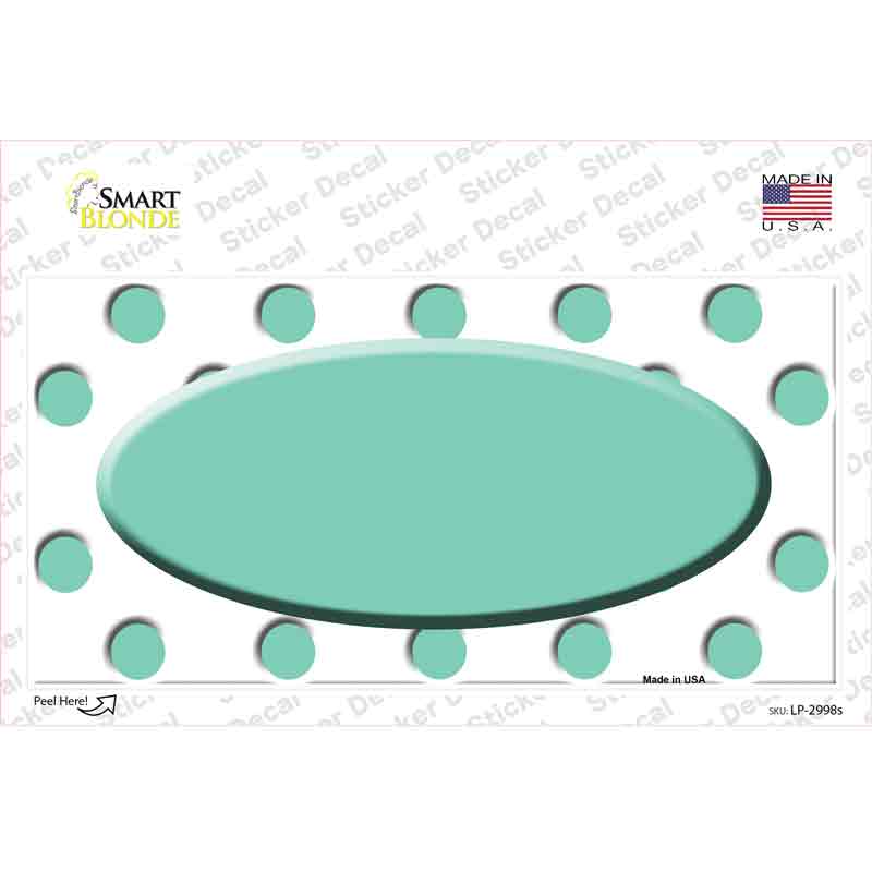LP-2998s-M Mint White Polka Dot Teal Center Oval Novelty Sticker Decal, Medium
