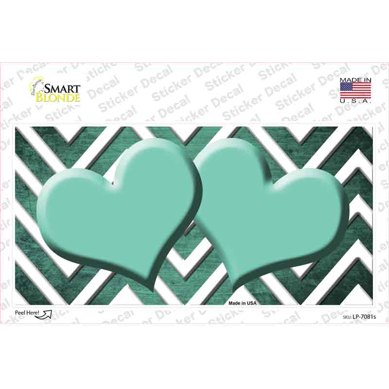 LP-7081s-M Mint White Hearts Chevron Oil Rubbed Novelty Sticker Decal, Medium