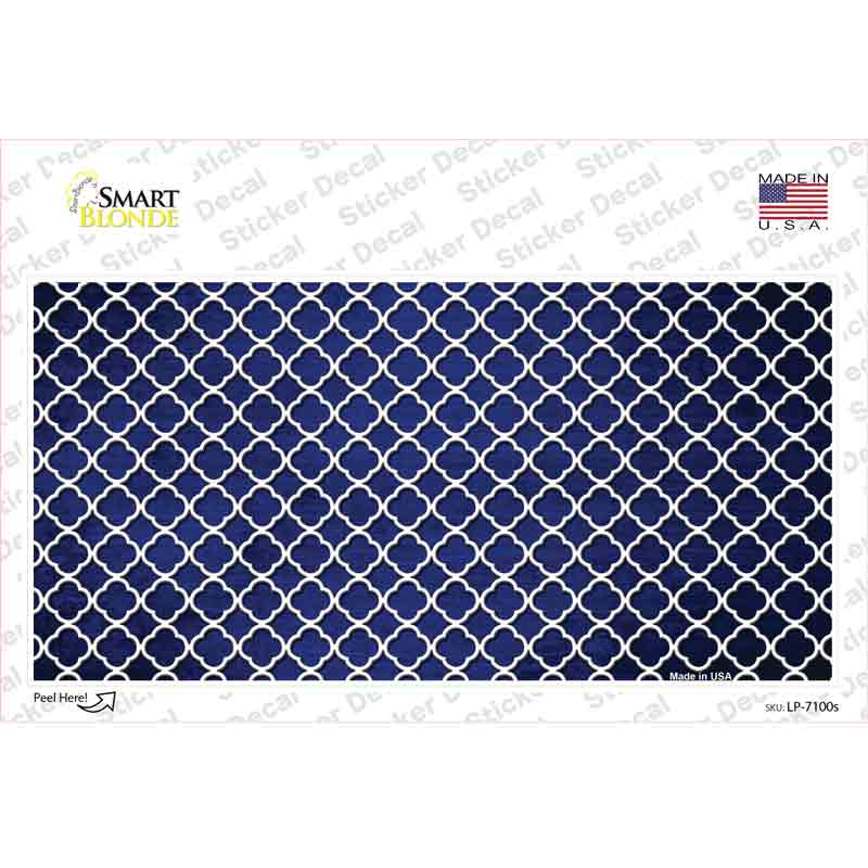 LP-7100s-M Blue White Quatrefoil Oil Rubbed Novelty Sticker Decal, Medium