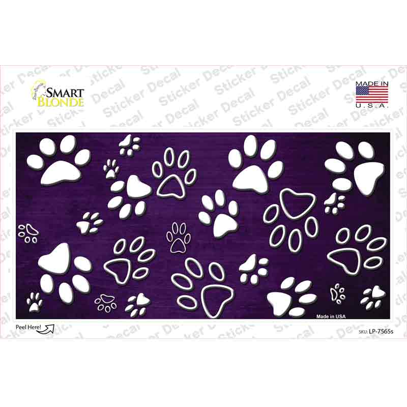 LP-7565s-M Purple White Paw Oil Rubbed Novelty Sticker Decal, Medium