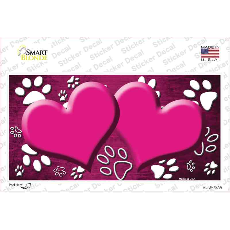 LP-7573s-M Paw Heart Pink White Novelty Sticker Decal, Medium
