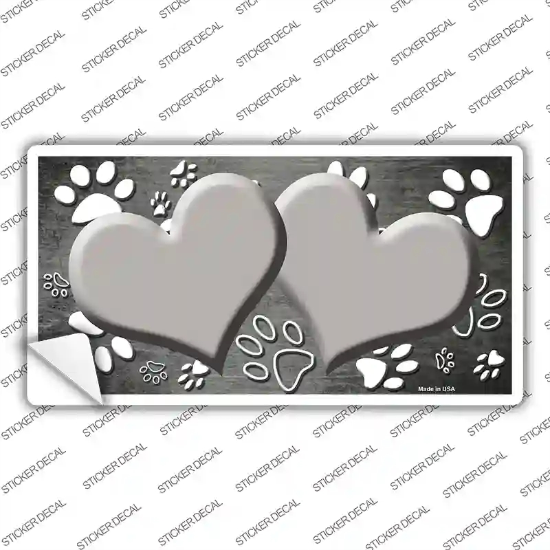 LP-7579s-S Paw Heart Gray White Novelty Sticker Decal, Small