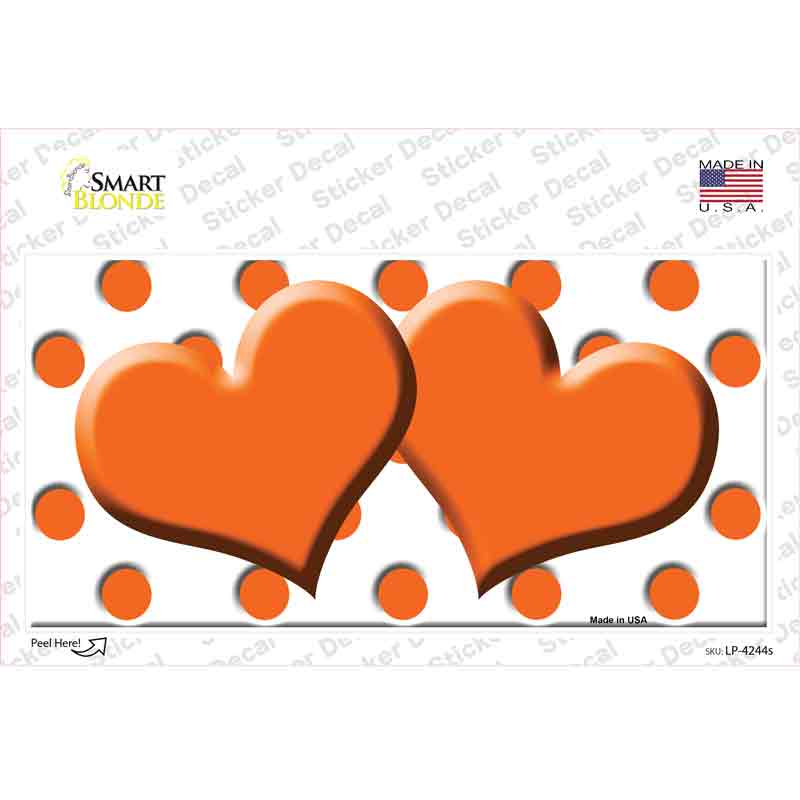 LP-4244s-M Orange White Polka Dot Centered Hearts Novelty Sticker Decal, Medium