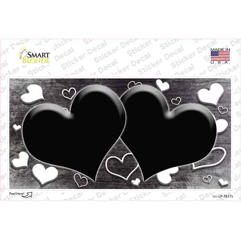 LP-7617s-M Black White Love Hearts Oil Rubbed Novelty Sticker Decal, Medium