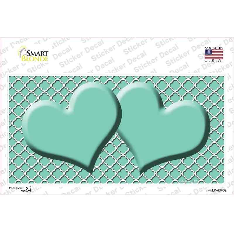 LP-4340s-M Mint White Quatrefoil & Center Hearts Novelty Sticker Decal, Medium